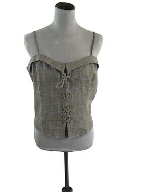 Zenobia Plaid Lace-Up Corset Cami Top Y2K Academia Streetwear XL